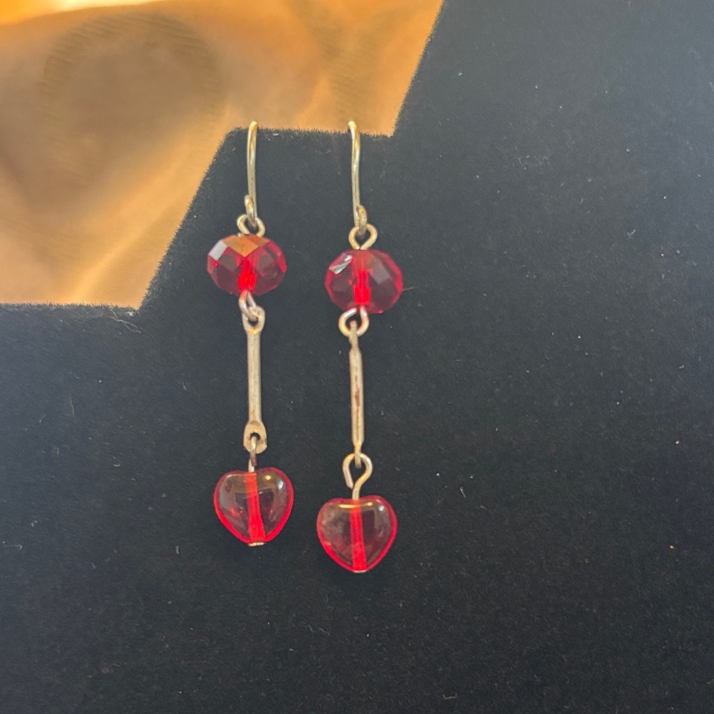 Vintage Red‎ Crystal Heart Earrings